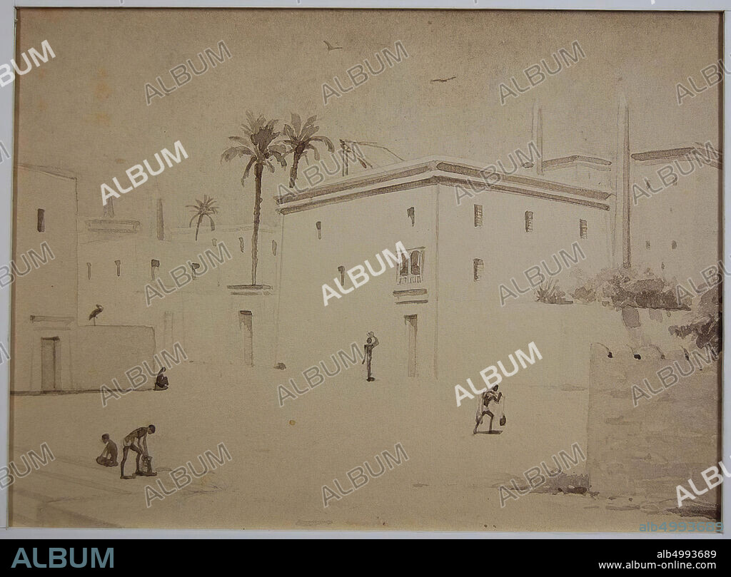 Cityscape, Illustration for Le Roman de la Momie: p. 61 - View of Thebes in the midday heat, pen drawing, paper, 12.3 x 15.8 cm, 19th century 1860.