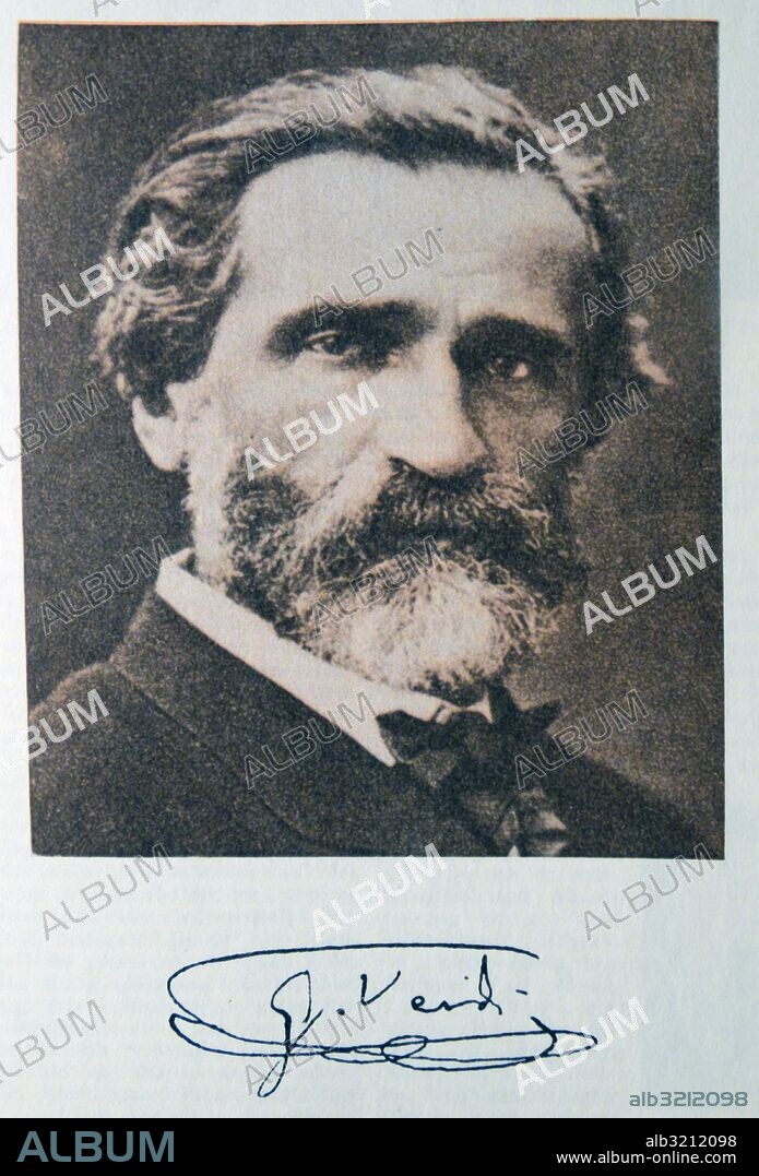 Photographic portrait and signature of Giuseppe Verdi (1813-1901) an Italian composer of operas. Dated 19th Century.