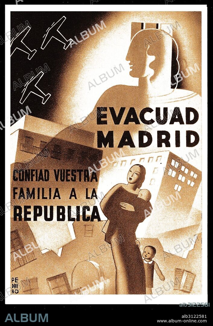 Poster made by the Spain Evacuation Board of Defense of Madrid.