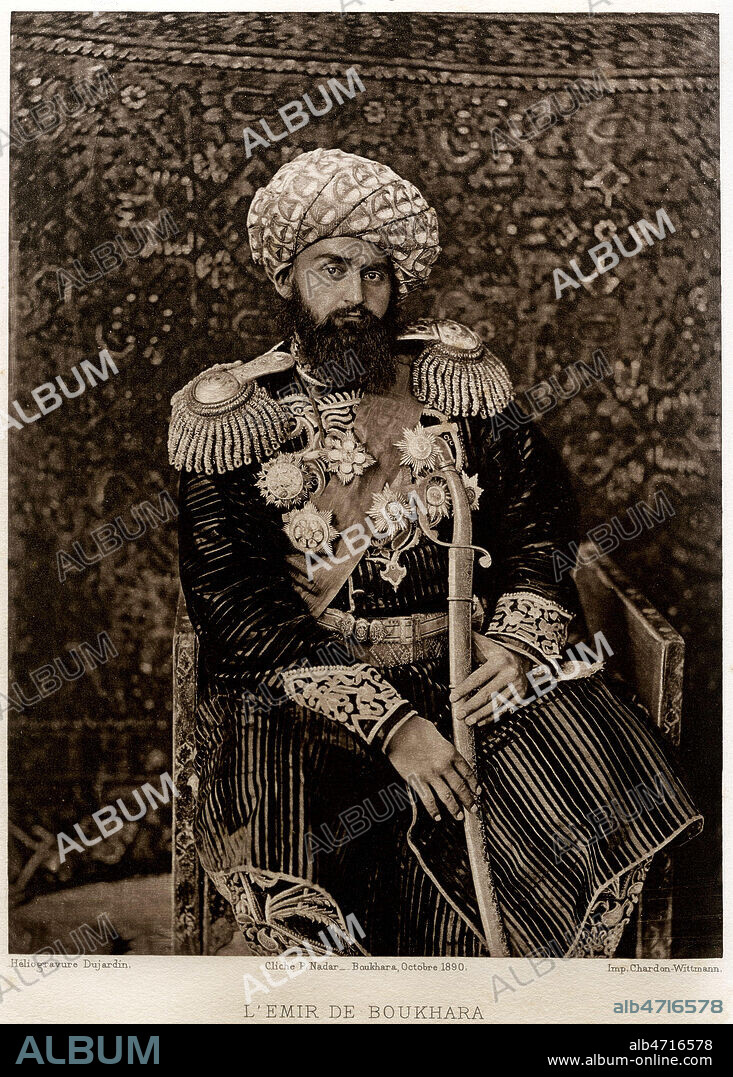 Portrait de l'Emir de Boukhara: Said al-Ahad Khan (1859-1911) emir du khanat de Boukhara de 1885 a 1911. Photographie de Paul NADAR (1856-1939) parue dans Paris-Photographe de 1891, XIXeme siecle. Credit : Coll. Brice / KHARBINE-TAPABOR.