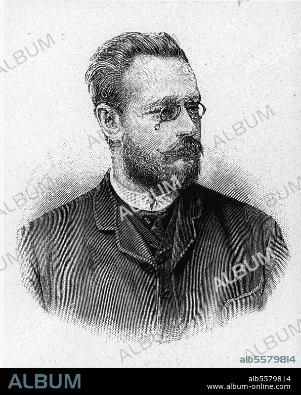 Auer von Welsbach, Carl Freiherr Chemiker (Erfinder des Auerlichtes 1892, der Metallfadenlampe 1902 und des Cer-Eisens für Feuersteine 1904). Wien 1.9.1858 - Schloß Welsbach (Kärnten) 4.8.1929. Porträt. Holzstich, um 1895, nach Photographie.