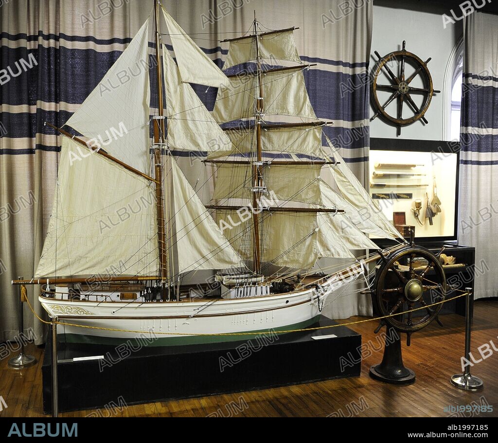 Room dedicated to navigation. Boat model. Museum of History and Navigation. Inside. Riga. Latvia.