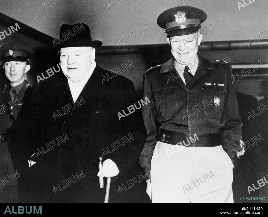 Winston Churchill and Dwight Eisenhower, 1963. Sir Winston Churchill (1874-1965) was a British politician, army officer, and writer, who was Prime Minister of the United Kingdom from 1940 to 1945 and again from 1951 to 1955. As Prime Minister, Churchill led Britain to victory in Europe in the Second World War. Churchill represented five constituencies during his career as Member of Parliament. Ideologically an economic liberal and British imperialist, for most of his parliamentary career he was a member of the Conservative Party, which he led from 1940 to 1955, but for twenty years from 1904 he was a prominent member of the Liberal Party. Dwight "Ike" Eisenhower (1890-1969) served as the 34th president of the United States from 1953 to 1961. During World War II, he was a five-star general in the United States Army and served as supreme commander of the Allied Expeditionary Forces in Europe.