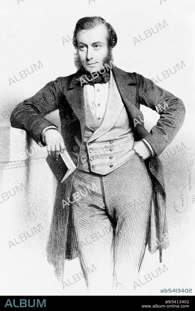 Sir John Eric Erichsen, 1st Baronet (1818-1896) was a Danish-born British surgeon. He rose to be president of the Royal College of Surgeons of England in 1880. From 1879 to 1881 he was president of the Royal Medical and Chirurgical Society. He was surgeon-extraordinary to Queen Victoria. He was a recognized authority on concussion of the spine, and was often called to give evidence in court on apparent cases of railway spine. Engraving from 1853.
