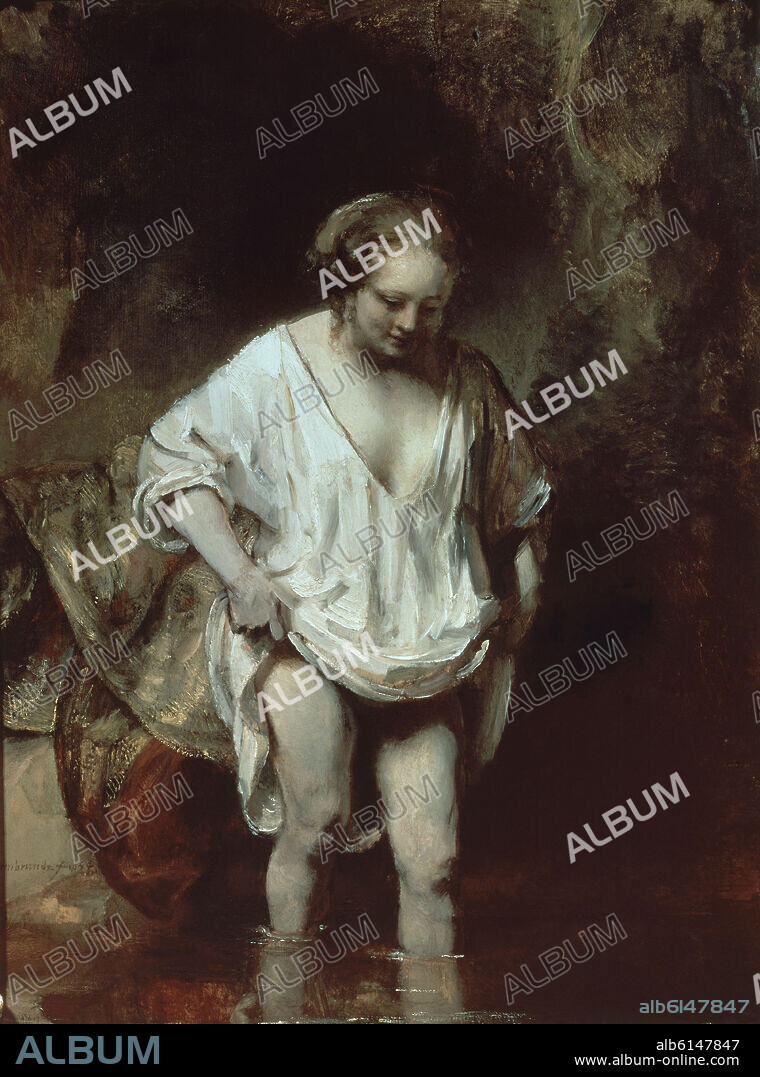 REMBRANDT HARMENSZOON VAN RIJN. MUJER BAÑANDOSE - 1655 - 61X45,5 CM - BARROCO HOLANDES.