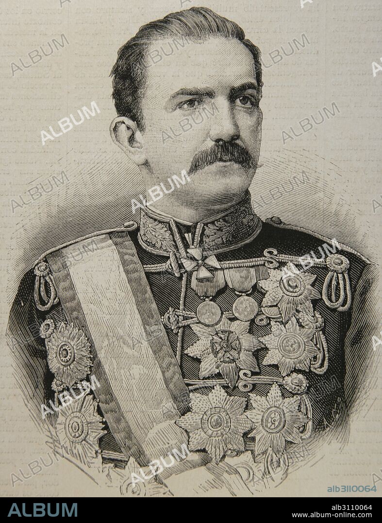 Milano I (1854-1901). Principe y rey de Serbia. Retrato. Grabado por A. Carretero. La Ilustración Española y Americana, 1885.