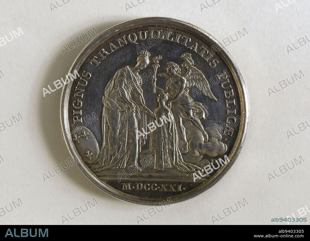 Engagement of Louis XV and the Infanta of Spain Marie-Anne-Victoire (1718-1781), 1721, Duvivier, Jean, Engraver in medals, Le Blanc, Jean, Engraver in medals, In 1721, Numismatics, Medal, Dimensions - Work: Diameter: 4.1 cm, Weight (type dimension): 39.44 g.