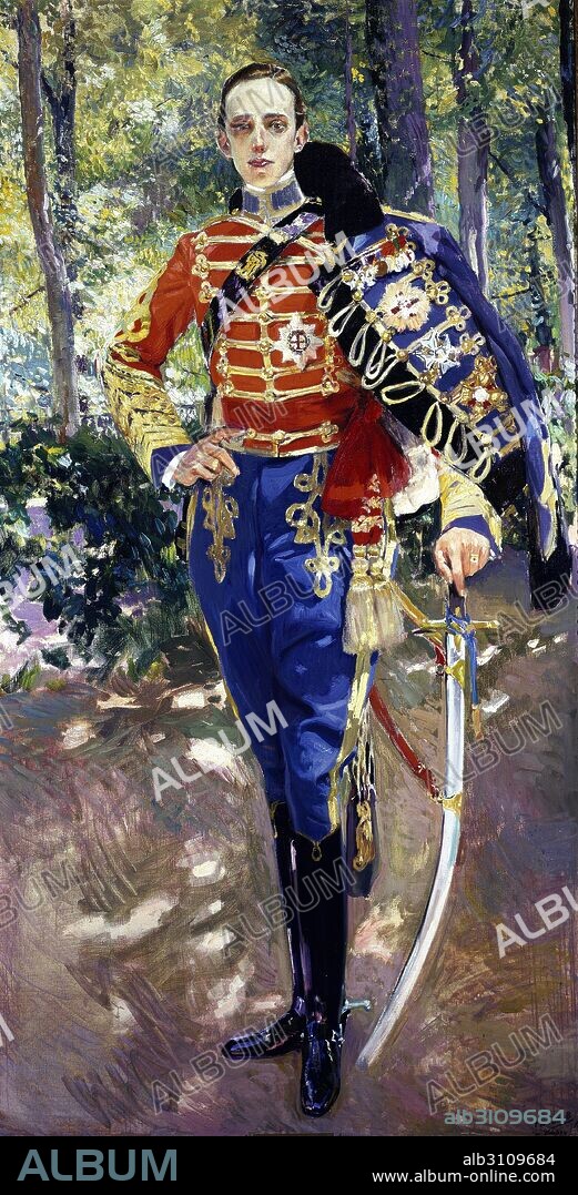 JOAQUIN SOROLLA. Retrato de Alfonso XIII (1886-1941) con uniforme de Husares/1907.