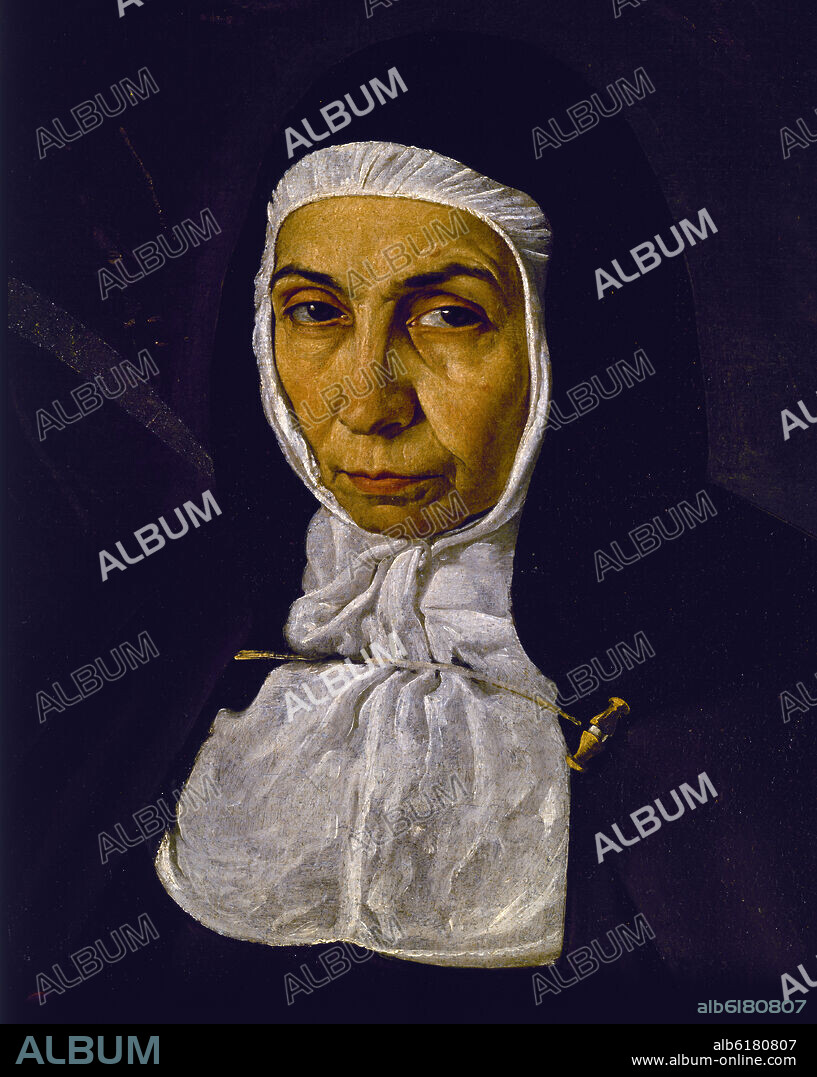 DIEGO VELAZQUEZ (1599-1660). LA VENERABLE MADRE JERONIMA DE LA FUENTE - 1620 - DETALLE DEL ROSTRO - O/L - NP 2873 - BARROCO ESPAÑOL -  Conj nº 7412.