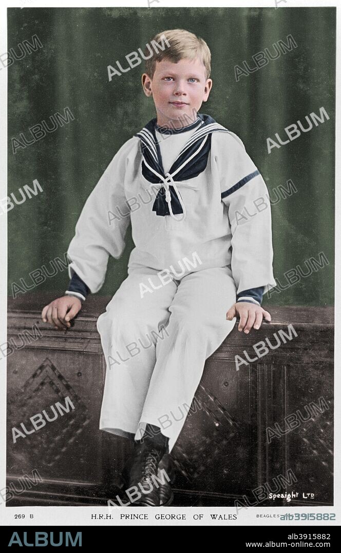 Prince George of Wales, c1900s(?). Portrait of the future King George VI, second son of King George V of the United Kingdom, wearing a sailor suit. (Colorised black and white print).