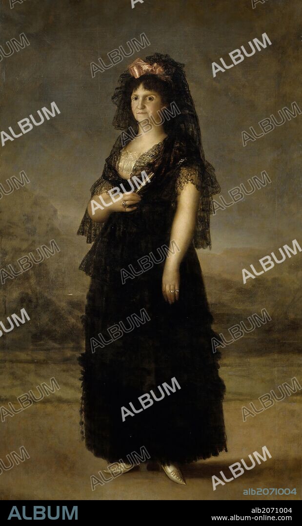 AGUSTÍN ESTEVE Y MARQUÉS. Agustín Esteve y Marqués (Copia Francisco de Goya y Lucientes) / 'María Luisa de Borbón-Parma, reina de España, con mantilla', 1799-1800, Escuela Española, Óleo sobre Lienzo, 208 cm x 127 cm, P00728.