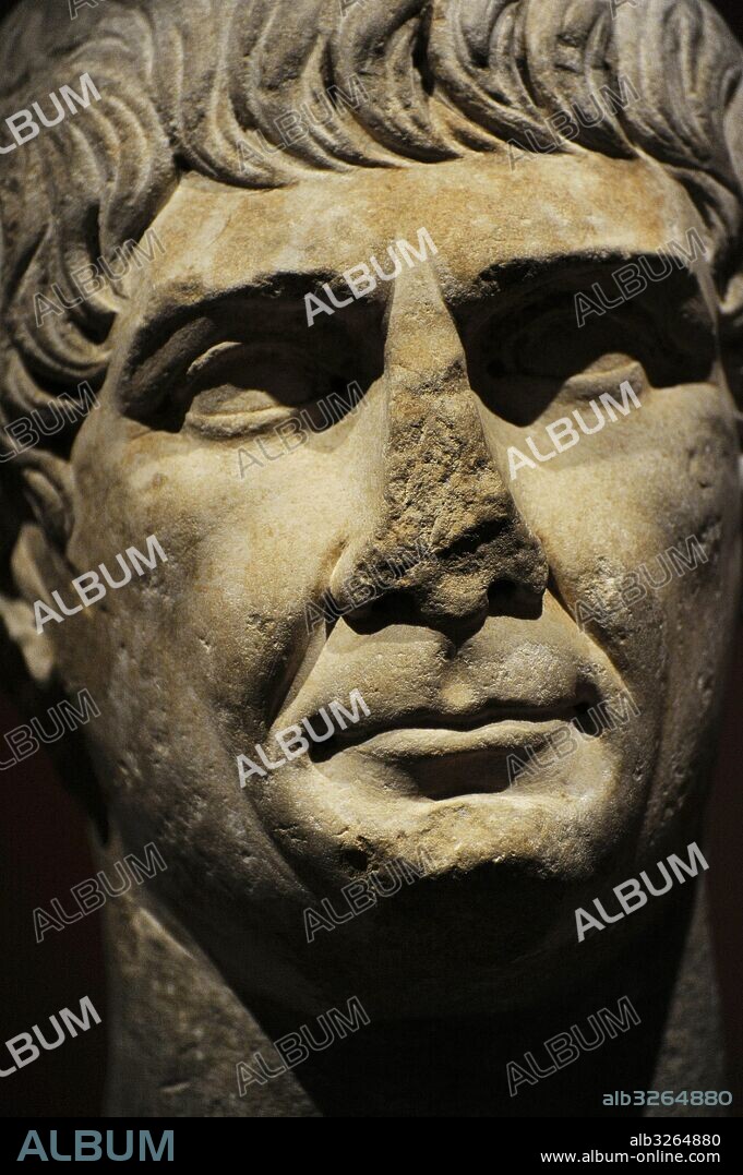 Trajan (Marcus Ulpius Traianus) (53-117). Roman Emperor of the Dynasty of the Antonines. Bust of the so-called decennalia type to commemorate the ten years of his ascension, ca.103-117. Detail. Marble. National Gallery. Oslo. Norway.