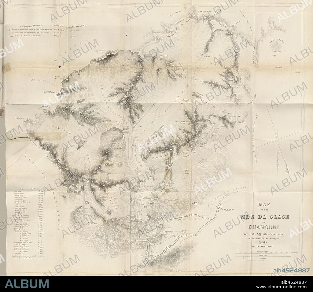 Map of the Mer de Glace of Chamouni, Map of the Glacier Mer de Glace near Chamonix, to p. 424, Forbes, James David, 1842, James David Forbes: Travels through the alps of Savoy and other parts of the Pennine Chain with observations of the phenomena of glacier. Edinburgh: Adam and Charles Black, 1843.