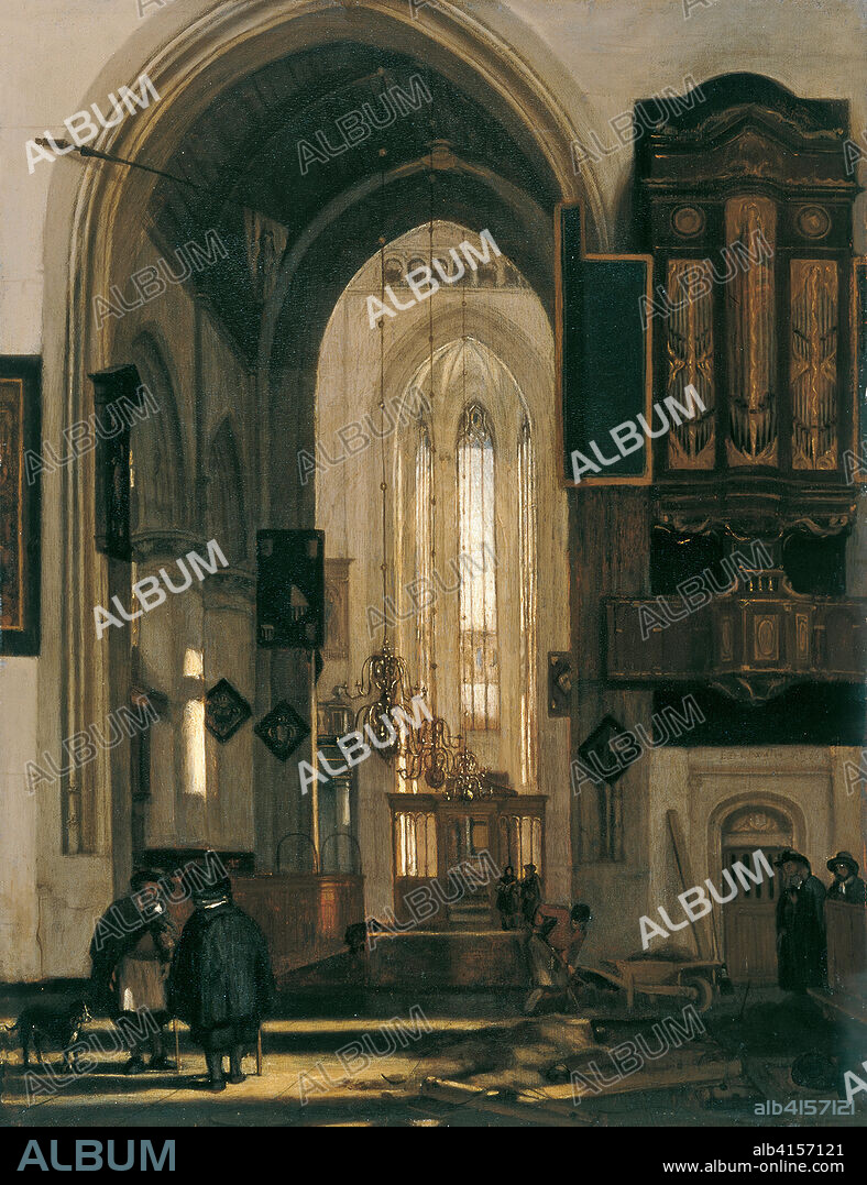 Emanuel de Witte (Alkmaar,  ca. 1617-Amsterdam, 1691/1692). Interior of a Gotic Church. Oil on panel. 52.1 x 40.2 cm.