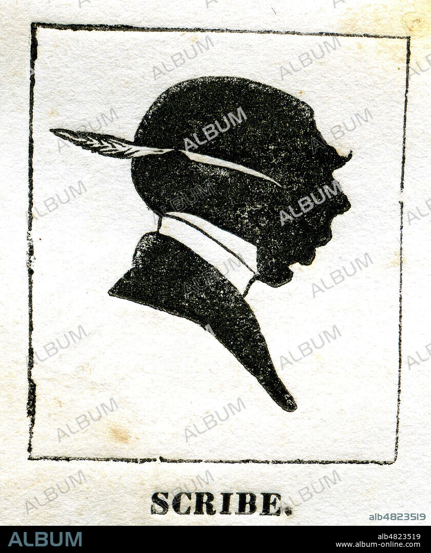 Portrait en silhouette d'Eugene SCRIBE (1791-1861). Illustration tiree de l'ouvrage 'Le livre des 400 auteurs' publie en 1850. Credit : Collection Grob/KHARBINE-TAPABOR.
