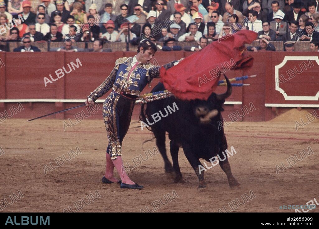 MANUEL BENITEZ   EL CORDOBES  MATADOR DE TOROS ESPAÑOL. PALMA DEL RIO 1937  PASE DE PECHO;.