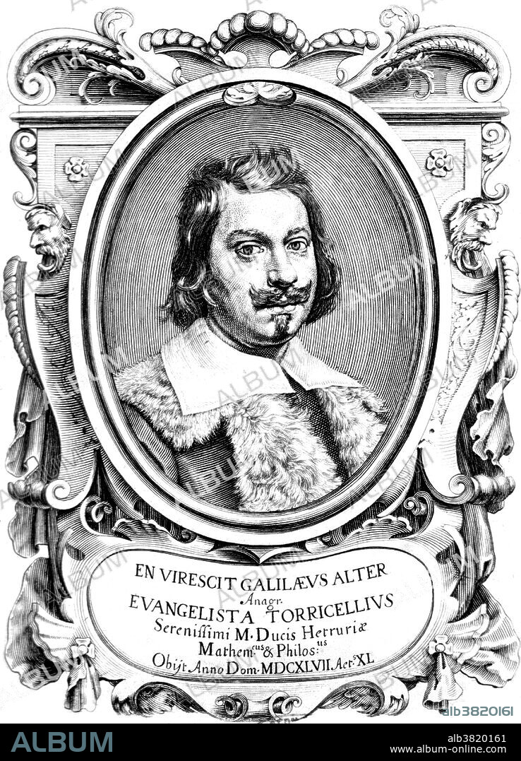 Evangelista Torricelli (October 15, 1608 - October 25, 1647) was an Italian physicist and mathematician. In 1642 he became grand-ducal mathematician and professor of mathematics at the University of Pisa. In this role he solved some of the great mathematical problems of the day, such as finding a cycloid's area and center of gravity. He also designed and built a number of telescopes and simple microscopes. His chief invention was the mercury barometer, scientific instrument used in meteorology to measure atmospheric pressure. The torr, a unit of pressure used in vacuum measurements, is named after him. He also discovered Torricelli's Law, regarding the speed of a fluid flowing out of an opening. He is also famous for the discovery of the Torricelli's trumpet or horn whose surface area is infinite, but whose volume is finite. He was also a pioneer in the area of infinite series. He died in 1687, after having contracted typhoid fever, at the age of 39.