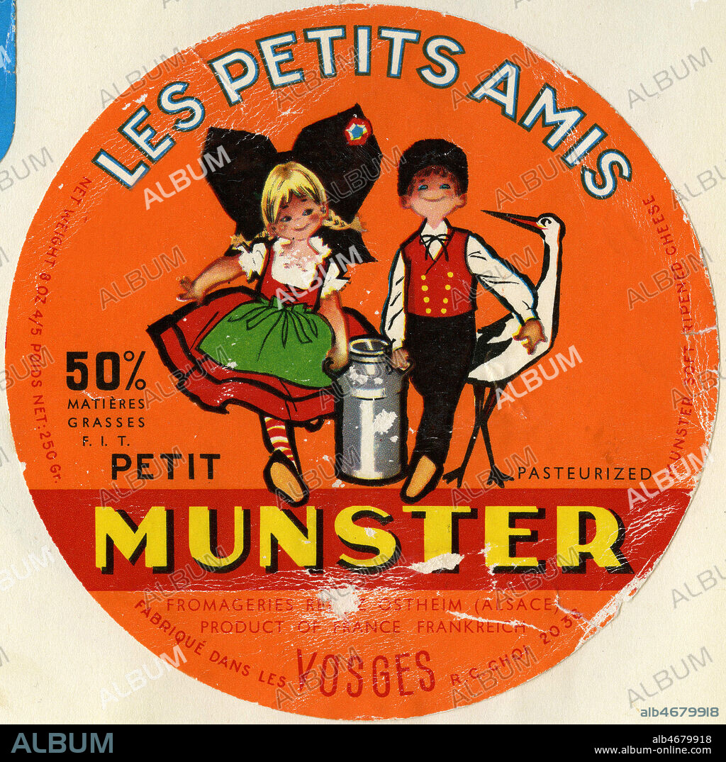 Les petits amis. Illustration anonyme pour une etiquette de Munster fabrique dans les Vosges. Credit : Collection IM/KHARBINE-TAPABOR.