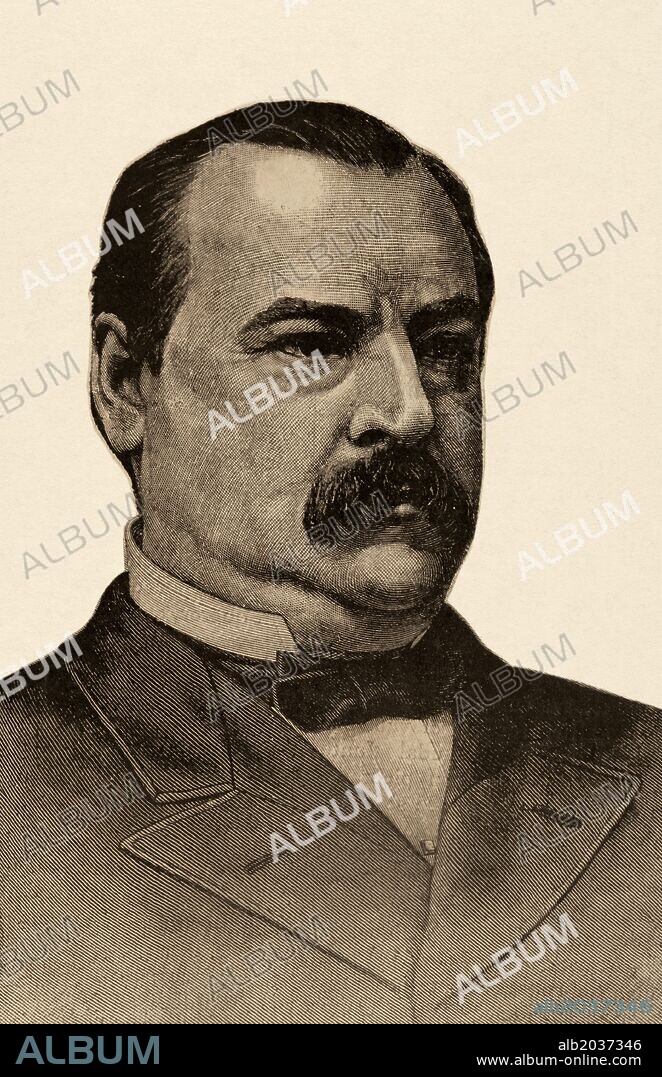 Stephen Grover Cleveland (1837-1908). Vigésimo segundo (1885-1889) 1 y vigésimo cuarto (1893-1897) Presidente de los Estados Unidos y el único presidente de ese país en tener dos mandatos no consecutivos. Grabado. " La Ilustración", año 1884.