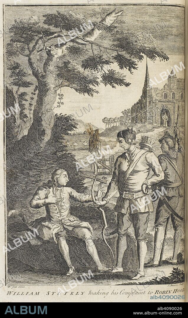 JOHNSON, CAPTAIN CHARLES, PSEUD.. William Stutely making his complaint to Robin Hood. According to English folklore, William Stutely was one of the band of 'merry men' that followed Robin Hood. A General History of the Lives and Adventures of the Most Famous Highwaymen, Murderers, Street-Robbers, &c. To which is added, a genuine account of the voyages and plunders of the most notorious pyrates. London : J. Janeway, 1734. Source: C.175.e.9 plate facing page 19.