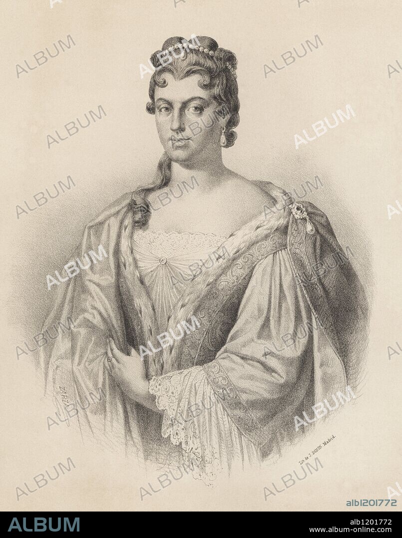 Marie-Anne de La Trémoille (1642-1722). Princesa de los Ursinos; político francesa, cortesana de Maria Luisa Gabriela de Saboya. Grabado de 1870.