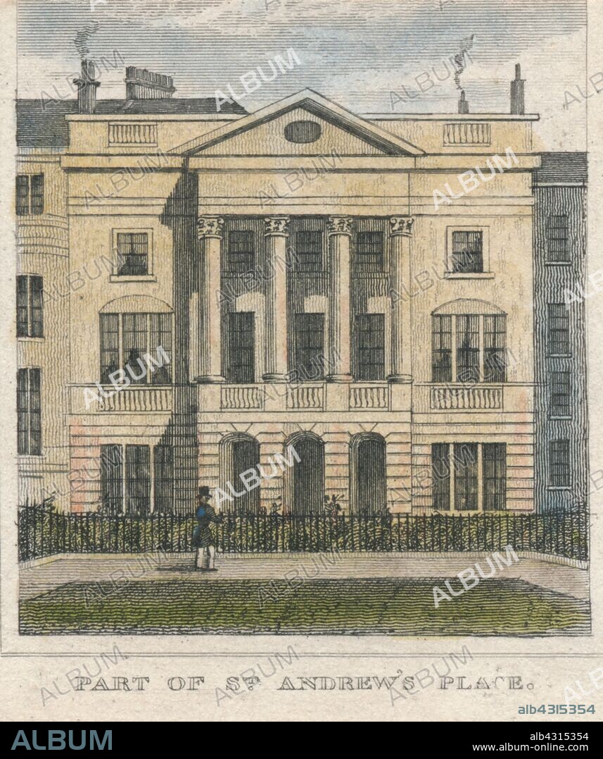 'Part of St. Andrew's Place', 19th century. View of William Harvey House, Royal College of Physicians, St Andrew's Place, Regent's Park, London. The building was designed and built in 1826 by the architect John Nash.