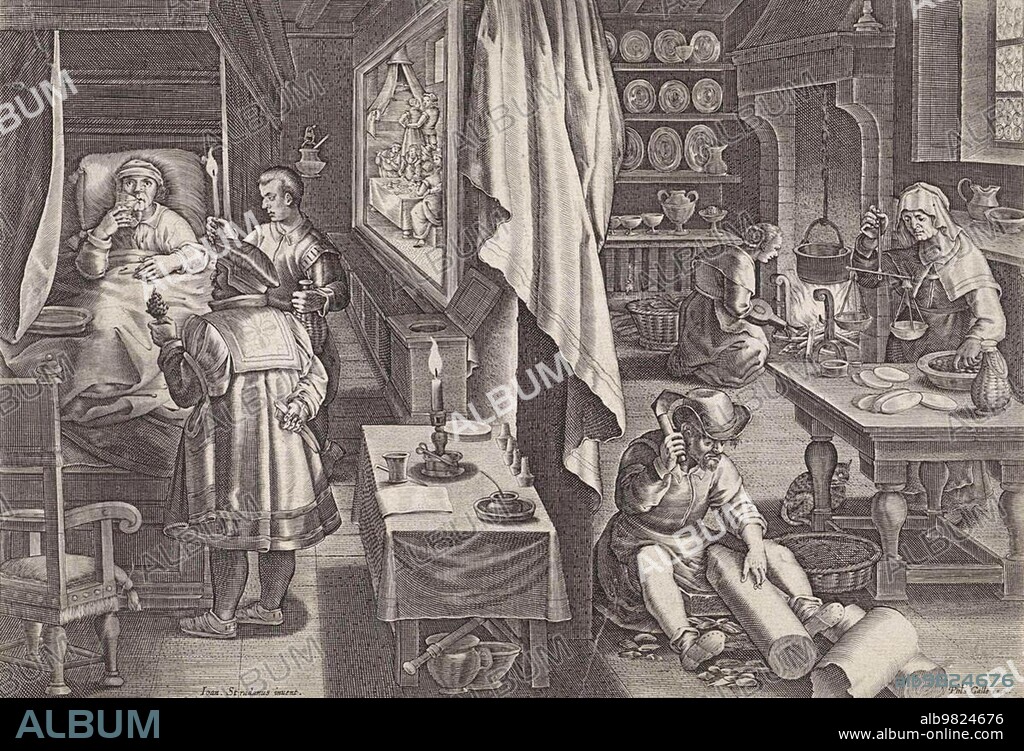 Prostitution, brothel, medicines for the treatment of syphilis, medicine, 1589, Holland, Historical, digitally restored reproduction from a 19th century original