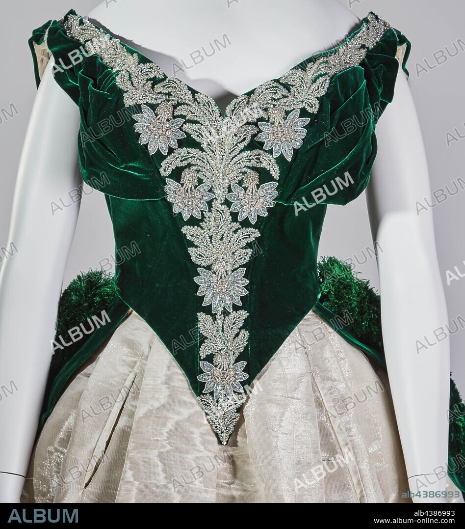 Imperial Russian court dress, Charles Frederick Worth, Designer (English, 1825-1895), about 1888, silk velvet, silver lamé moiré, embroidered with clear glass crystals, silver sequins, silver foil, silver strips, A) bodice: shoulder to hem 14 in., waist 27 in. B) skirt: front to hem 47-1/2 in. C) train: 130 x 60 in., Label: Paris, C WORTH, Paris, Textile and Fashion Arts.