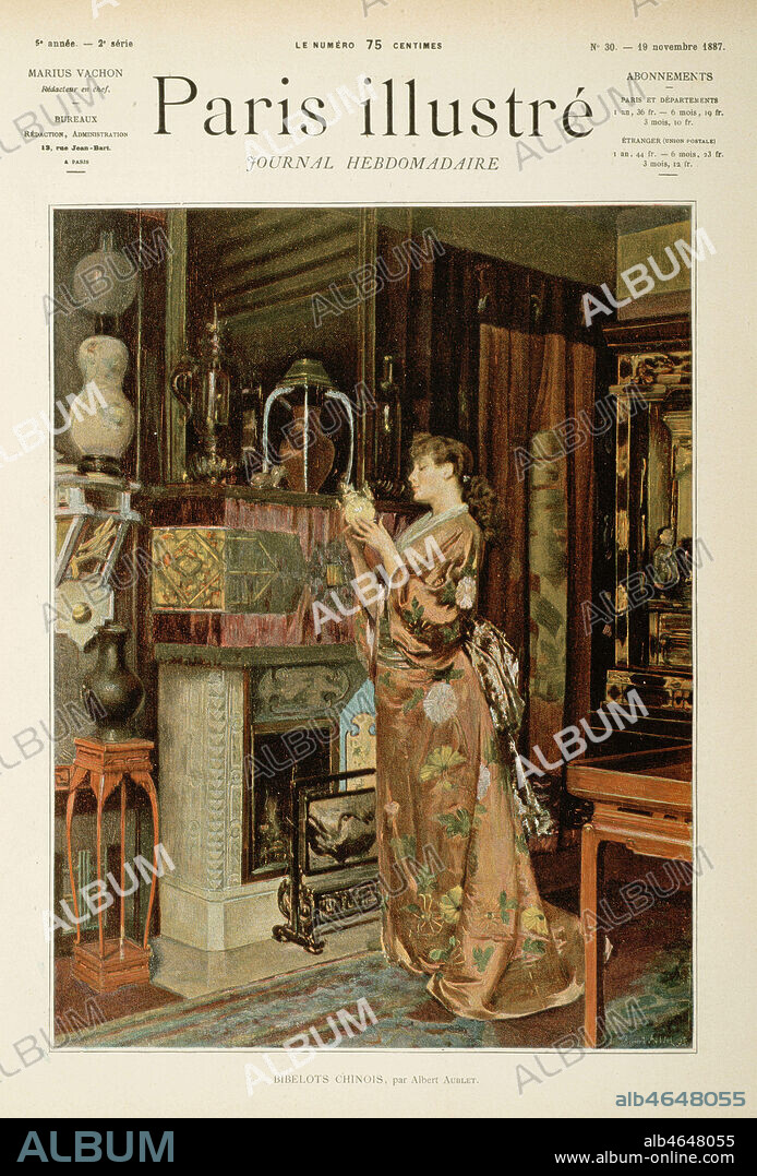 Bibelots chinois, par Albert AUBLET (1851-1938) peintre orientaliste. Couverture de la revue PARIS ILLUSTRE, novembre 1887. Credit Collection Grob/ Kharbine Tapabor.