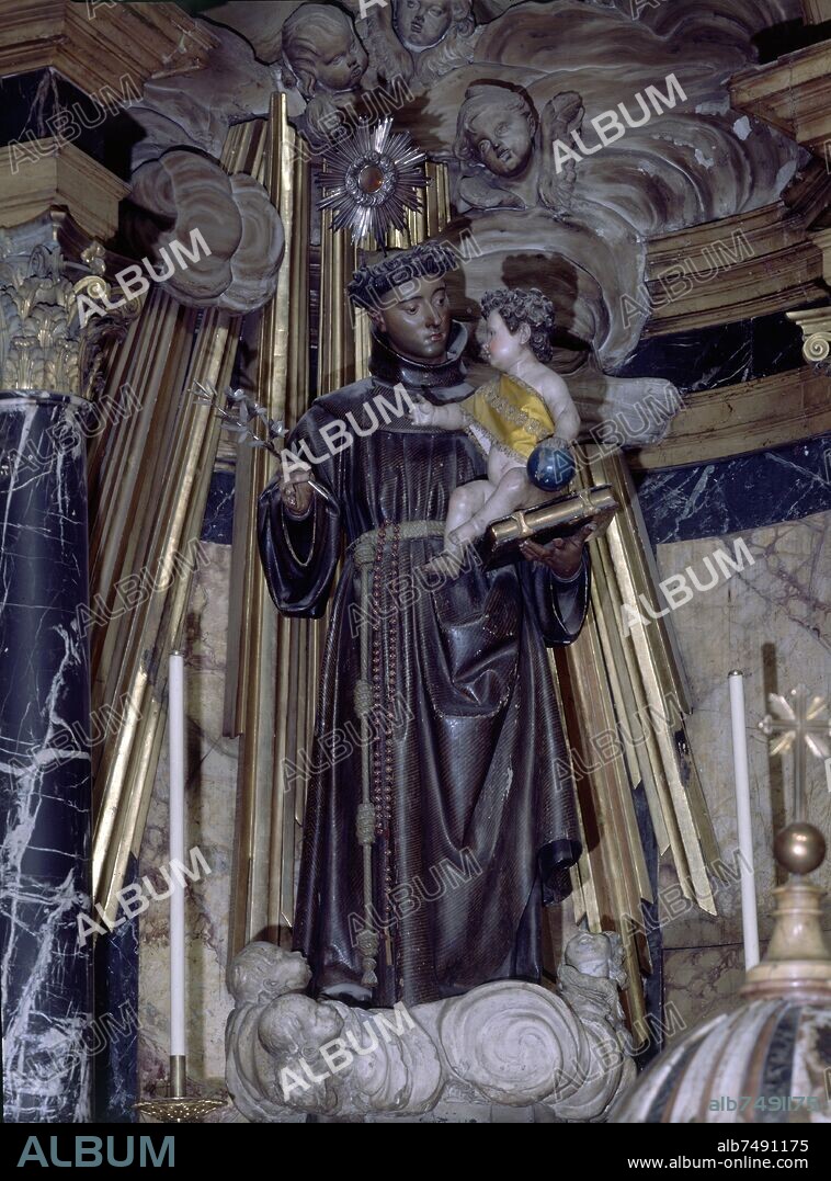 MANUEL PEREIRA (1588-1683). SAN ANTONIO CON EL NIÑO - SIGLO XVII - ESCULTURA DEL RETABLO MAYOR DE LA IGLESIA DE SAN ANTONIO DE LOS ALEMANES.