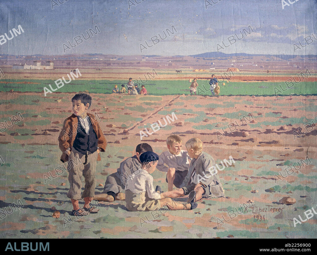 ANTONIO LOPEZ TORRES. LOPEZ TORRES , ANTONIO. PINTOR ESPAÑOL . TOMELLOSO 1902 - 1987. " NIÑOS EN LA ERA " 1934. DIPUTACION DE CIUDAD REAL.