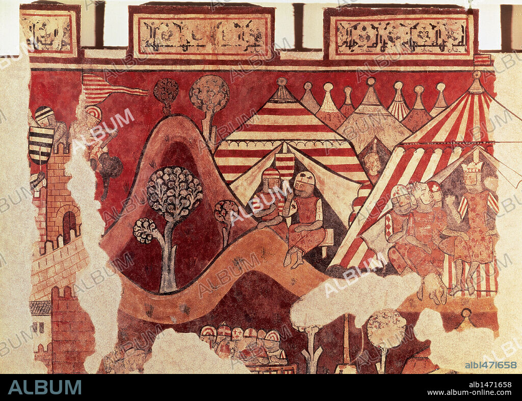 Conquest of Mallorca (1229) by King James I of Aragon (1208-1276). Wall paintings from the Aguilar Palace (Barcelona) by Master of the Conquest of Majorca. National Art Museum of Catalonia. Barcelona.