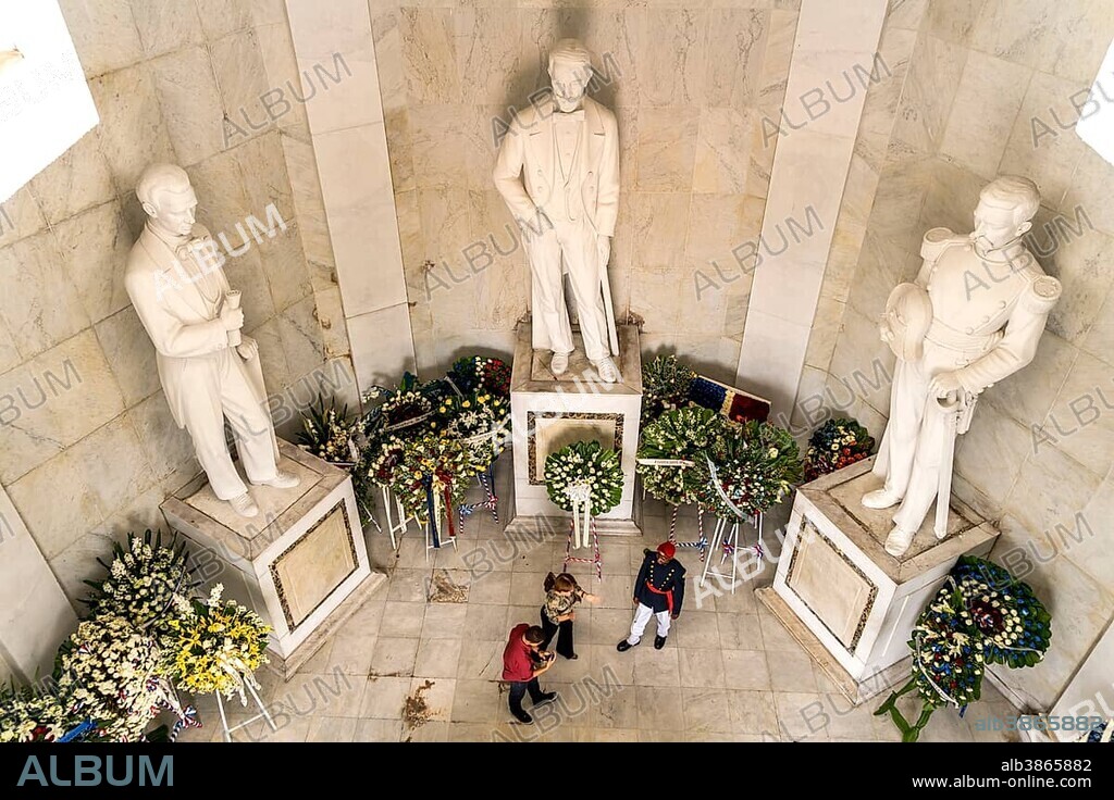 Statues of the founding fathers of the Dominican Republic, interior room of the mausoleum, Altar de la Patria in Parque Independencia, Santo Domingo, Dominican Republic, Central America.