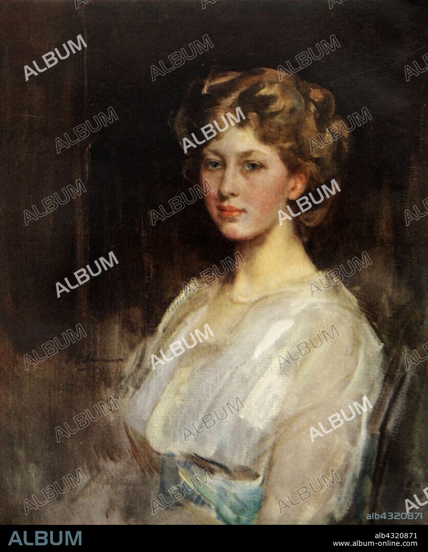 JAMES JEBUSA SHANNON. 'Mary', 1914. Portrait of Mary, Princess Royal (1897-1965), the third child and eldest daughter of King George V and Mary of Teck. From "Princess Mary's Gift Book", a collection of children's stories by the leading authors of the day, with illustrations from well-known artists. Profits from the book, published on behalf of Princess Mary, went to The Queen's Work for Women Fund, intended to initiate and subsidise projects for employing women during World War One. Princess Mary was involved in charitable works and nursing during the war. [Hodder and Stoughton Ltd, London, 1914].