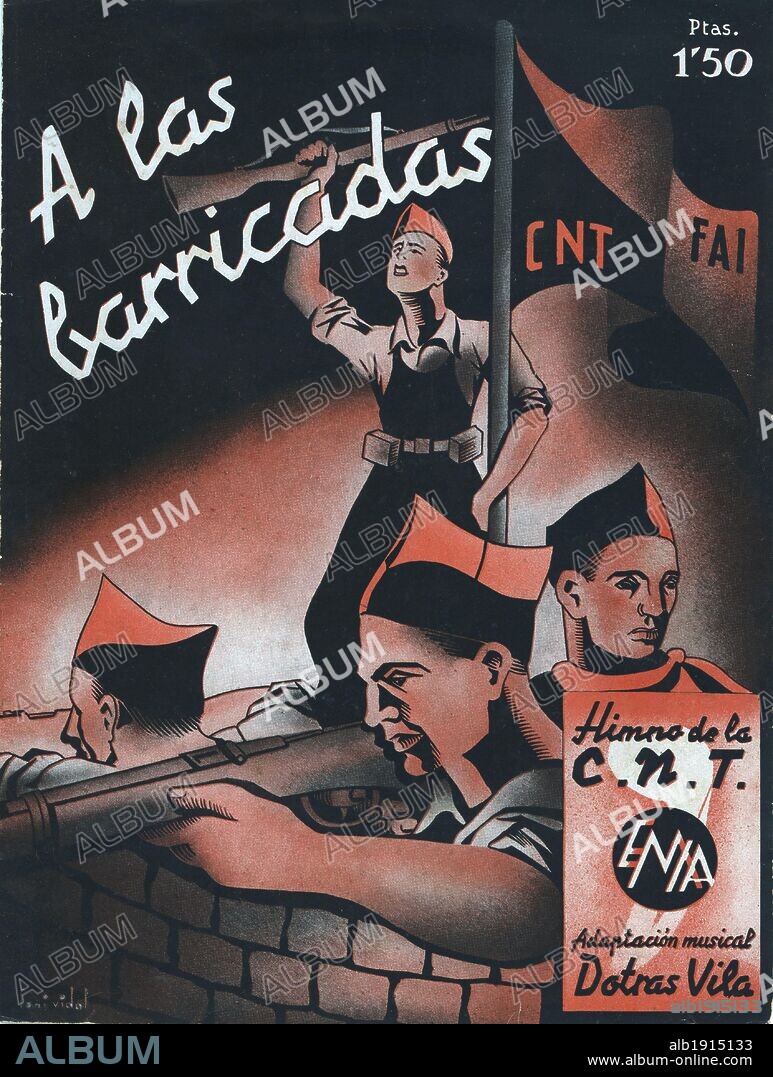 Partitura musical del himno de la C.N.T. "A las barricadas".