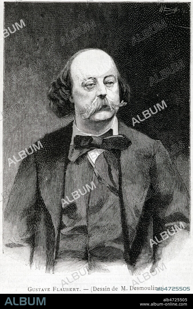 Gustave FLAUBERT (1821-1880). Portrait illustre par DESMOULIN de 1890 pour Le Monde illustre. Credit : Collection KHARBINE-TAPABOR.