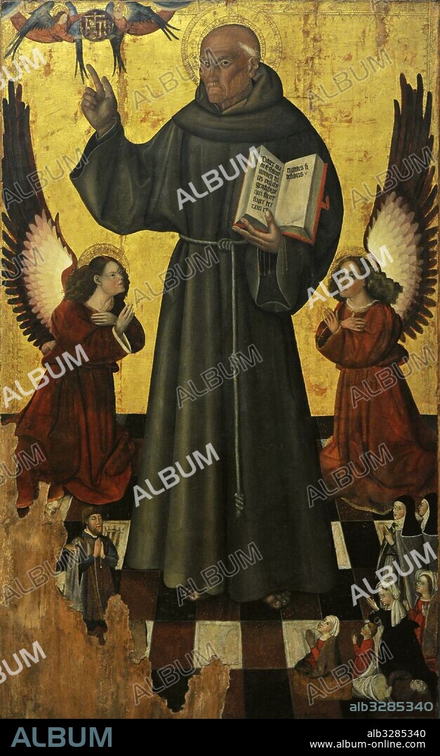"San Bernadino de Siena", hacia el 1450. Obra realizada por un pintor desconocido ibérico, posible Maestro de Pere Rois de Corella?. Oleos sobre lienzo. Museo de Capodimonte, Nápoles. Italia.