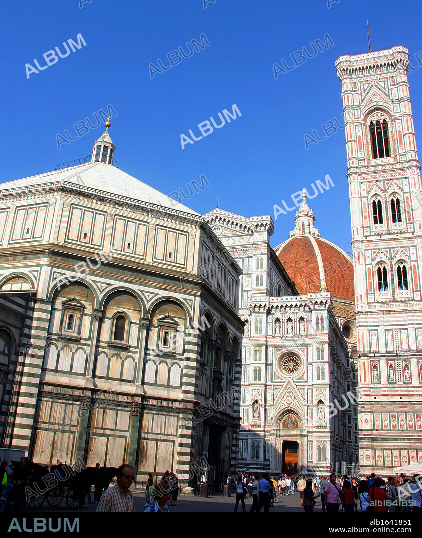 The Florence Baptistery or Battistero di San Giovanni, is a religious building in Florence (Tuscany), Italy. The octagonal Baptistery stands in both the Piazza del Duomo and the Piazza di San Giovanni, across from the Duomo cathedral and the Giotto bell tower.