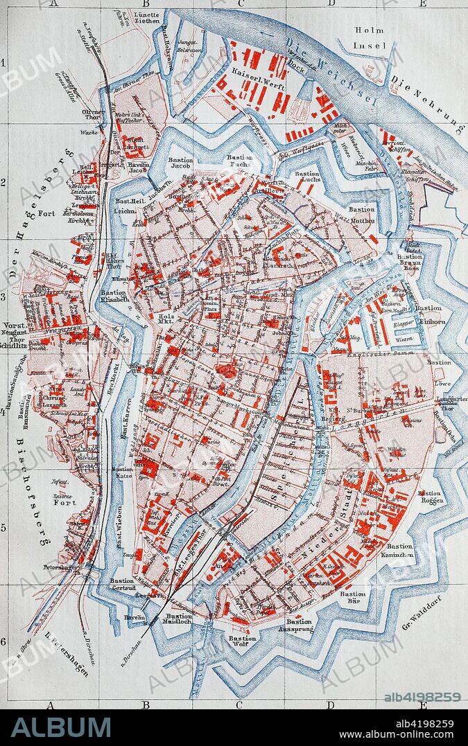 city map from the year 1892: Danzig, now Gdansk, Poland, digital improved reproduction of an original print from the year 1895.
