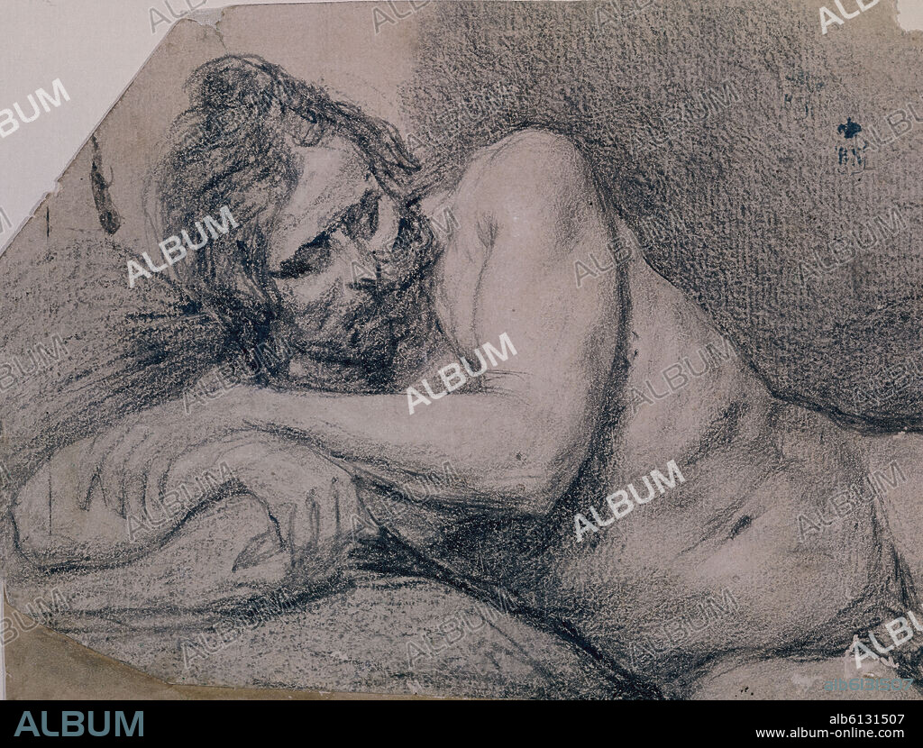 DIEGO VELAZQUEZ (1599-1660). DIBUJO DE HOMBRE RECOSTADO.