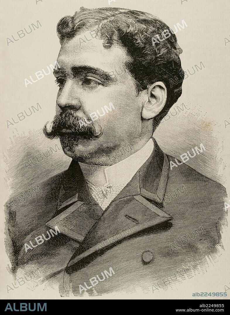 TOMÁS CARLOS CAPUZ ALONSO. Enrique Kubly Arteaga (1855-1904). Uruguayan writer, politician and philosopher. Engraving by Capuz. The Spanish and American Illustration, 1885.
