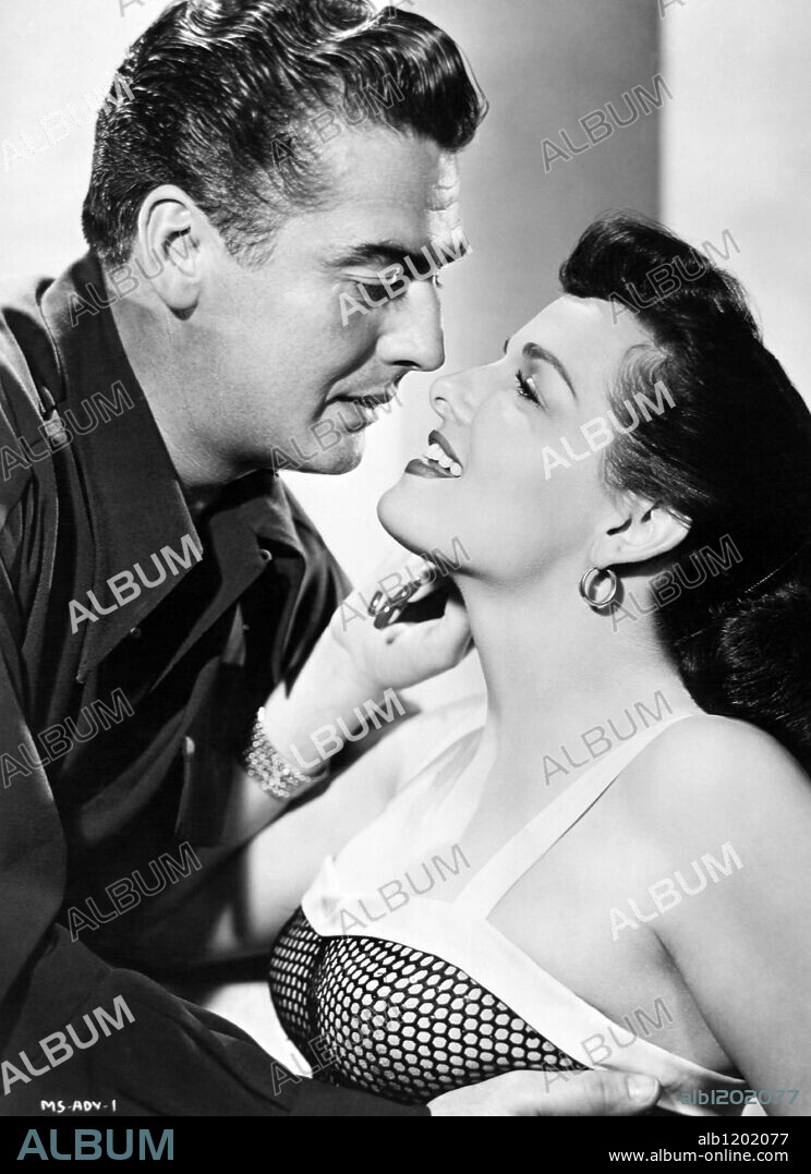 JANE RUSSELL and VICTOR MATURE in THE LAS VEGAS STORY, 1952, directed by ROBERT STEVENSON. Copyright RKO.