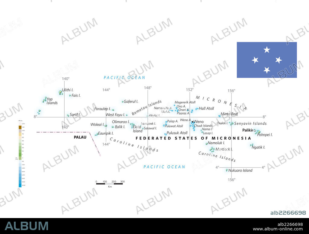 MICRONESIA. Mapa físico y político de Micronesia.