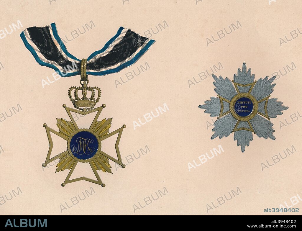 'The Military Order of Max Joseph'. The Military Order of Max Joseph was founded in 1806 by Maximilian I Joseph (1756-1825), the first king of Bavaria. The badge of the order is a white-enameled gold Maltese cross. On the centre of its blue and gold medallion it features the monogram of Max Joseph (MJK) and on the reverse the Latin motto of the order, Virtuti pro patria. Above the cross is a gold crown.
