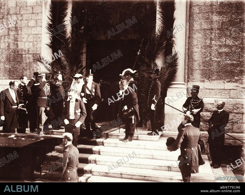 November 1908. Princes Wedding. Cannes. Princes Maria Pia of Bourbon and Sicily and Louis of Orleans Braganza leaving the Church.