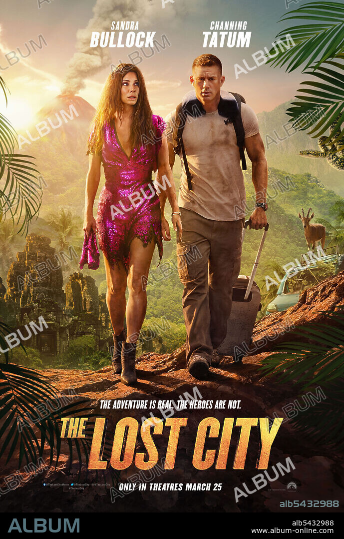 CHANNING TATUM and SANDRA BULLOCK in THE LOST CITY, 2022, directed by AARON NEE and ADAM NEE. Copyright Exhibit A / Fortis Films Production.