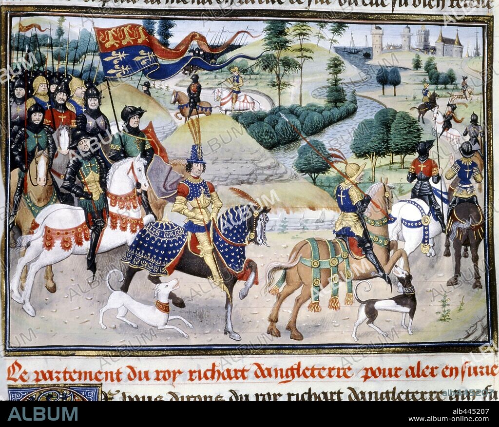 King Richard I the Lionheart (1157-99) embarks on 3rd crusade 1190 from Chronicle of David Aubert.