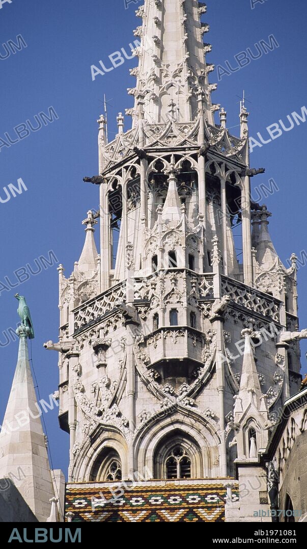 Matthias Church bell tower on Varhegy Hill , Buda, Budapest. Hungary, 13th century.
