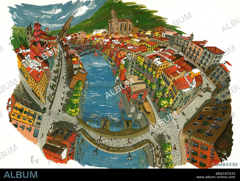 QUIM PAREDES I BAULIDA. PUENTE DE PIEDRA - 1998 - DIBUJO DE LA CIUDAD DE GERONA.