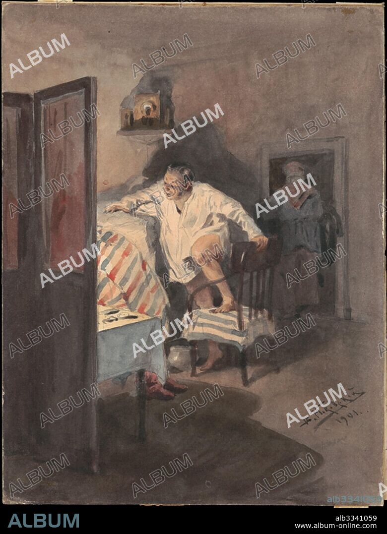 VLADIMIR YEGOROVICH MAKOVSKY. Chichikov at the house of Korobochka. Illustration for the novel "Dead Souls" by N. Gogol.